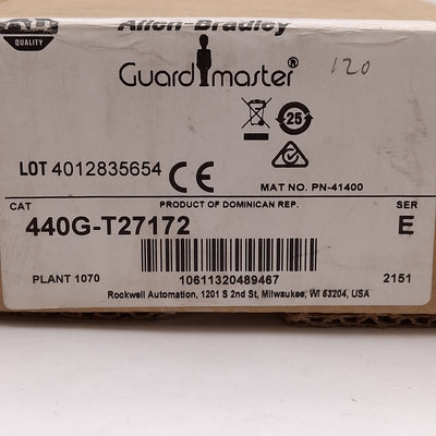 New Allen Bradley 440G-T27172 Guardmaster Safety Interlock, 2NC+1NO, 110VAC Coil