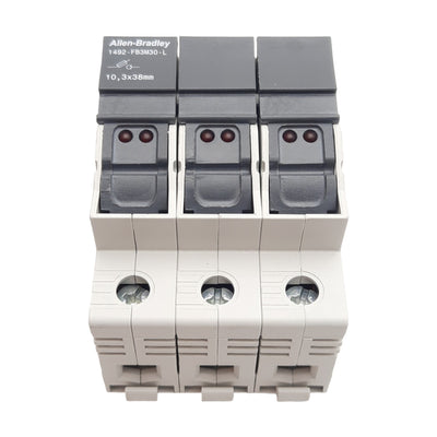 Used Allen Bradley 1492-FB3M30-L Fuse Holder, 3-Pole, 10mm x 38mm, 30A 110-600VAC/VDC