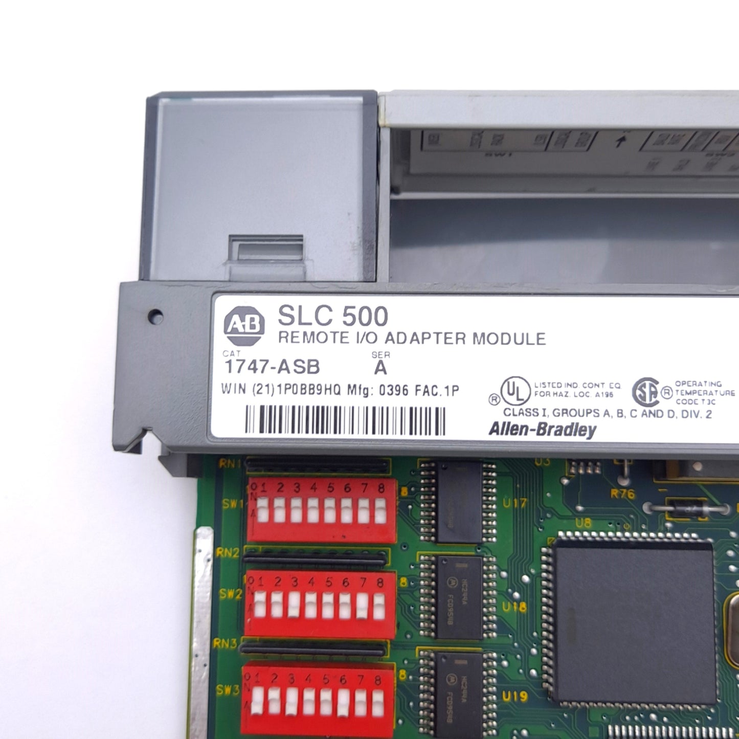 Used Allen Bradley 1747-ASB A I/O Adapter Module for SLC 500 PLC, 5VDC 375mA, RIO