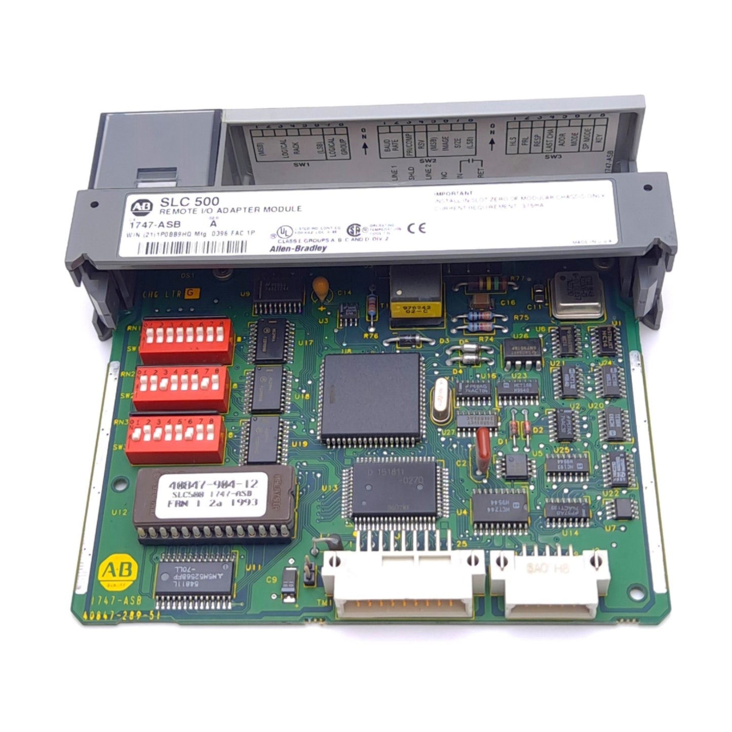 Used Allen Bradley 1747-ASB A I/O Adapter Module for SLC 500 PLC, 5VDC 375mA, RIO