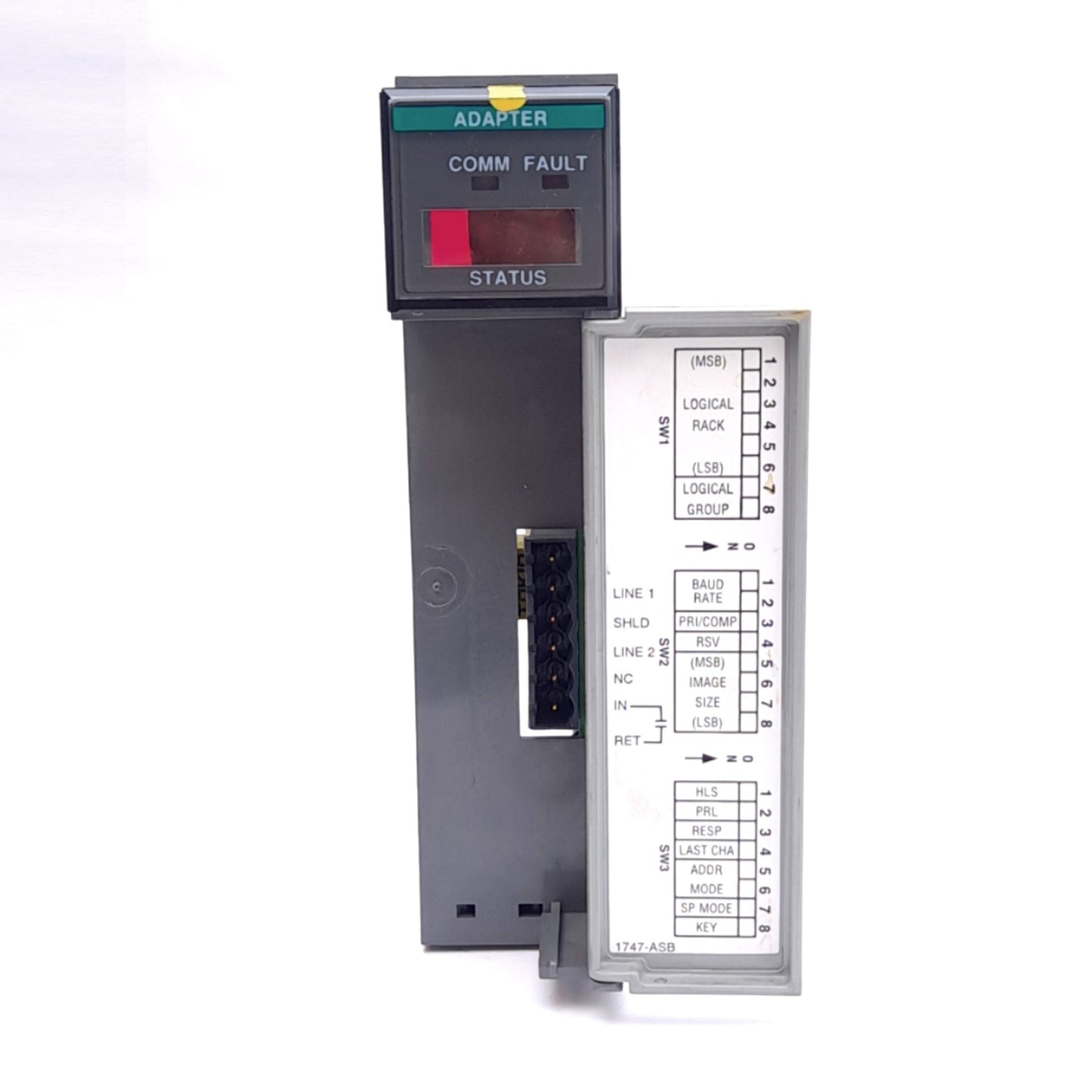 Used Allen Bradley 1747-ASB A I/O Adapter Module for SLC 500 PLC, 5VDC 375mA, RIO