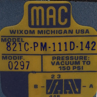 New MAC 821C-PM-111D-142 Solenoid Valve, 5/2 Double Operator, 20-150PSI, 120VAC Coil