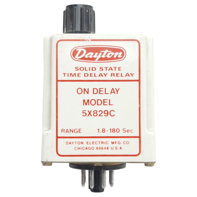 Used Dayton 5X829C Solid-State Time Delay Relay, 1.8-180sec Range, 120VAC In, 8-Pin