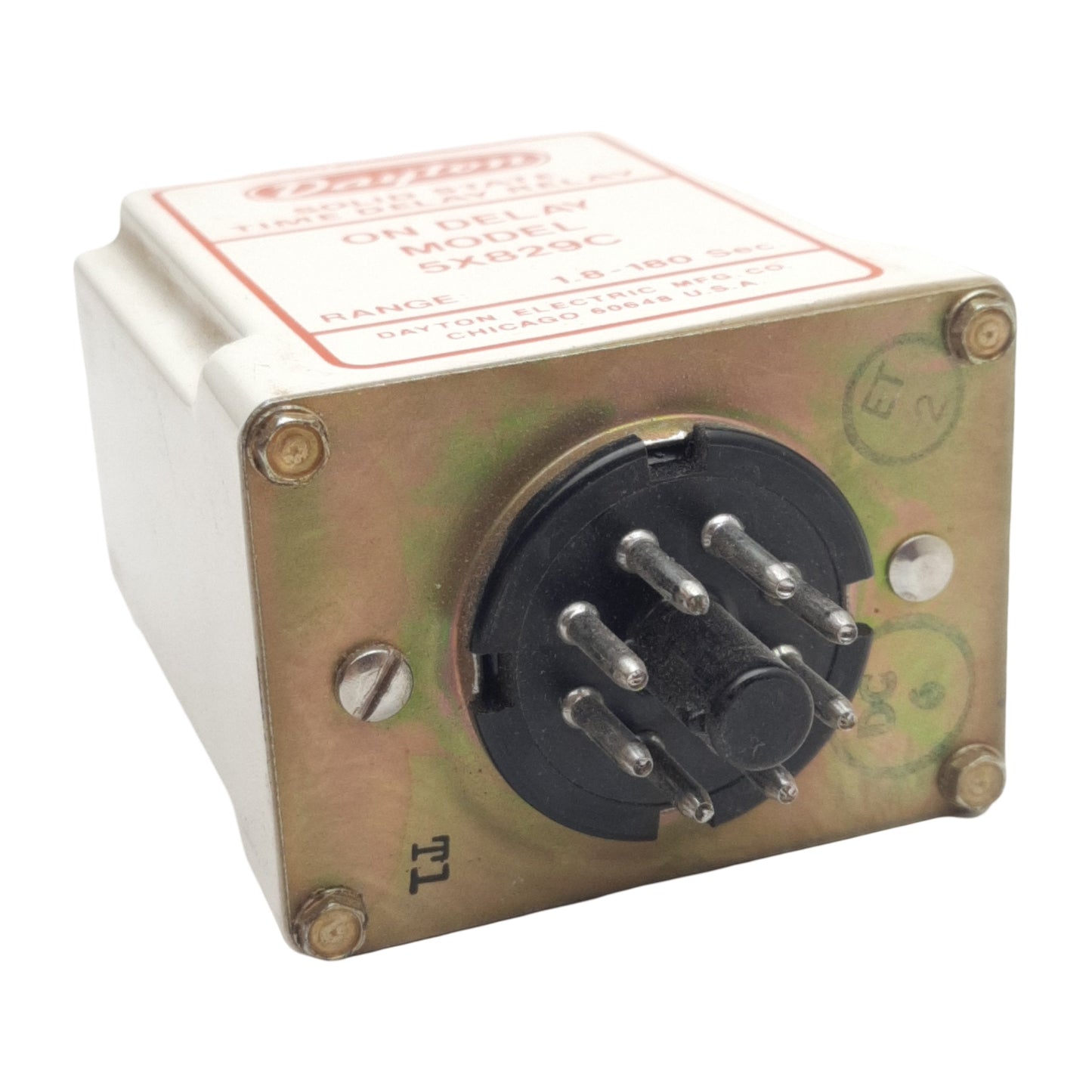 Used Dayton 5X829C Solid-State Time Delay Relay, 1.8-180sec Range, 120VAC In, 8-Pin