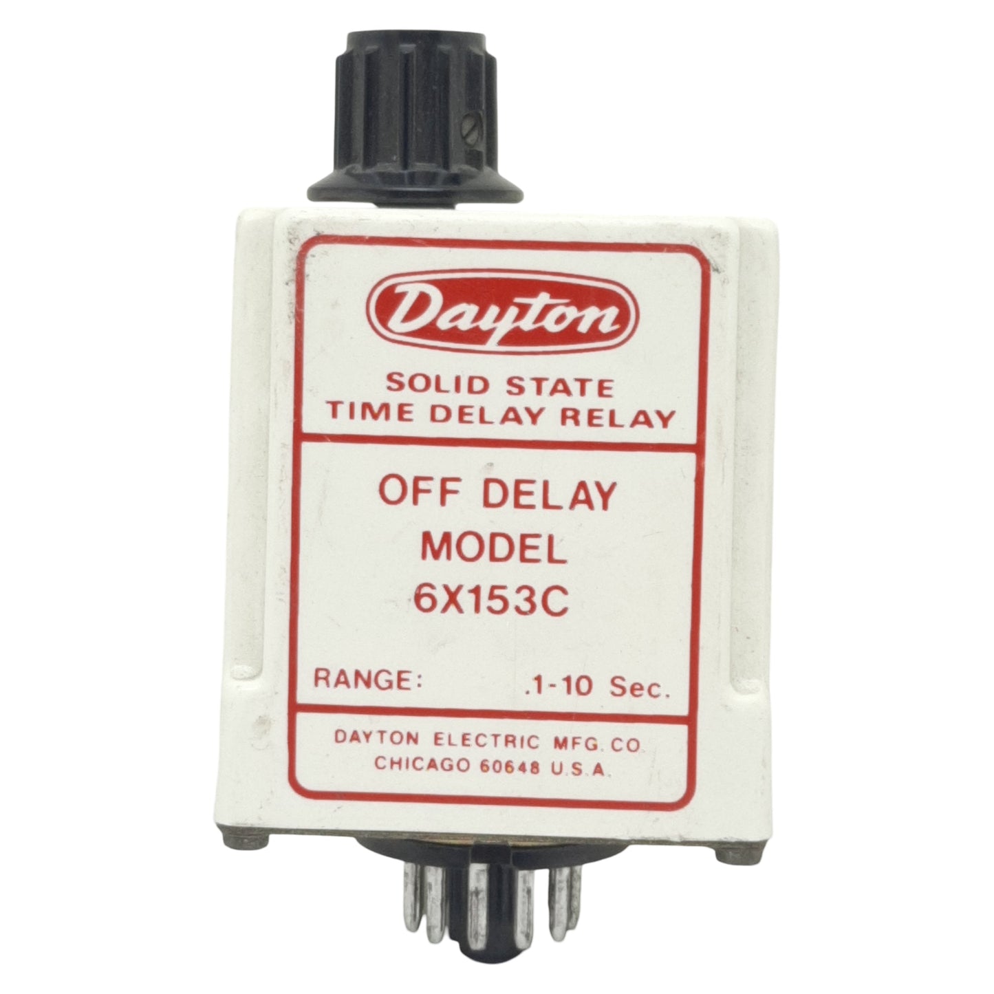 Used Dayton 6X153C Solid-State Time Delay Relay, .1-10sec Range, 120VAC In, 11-Pin