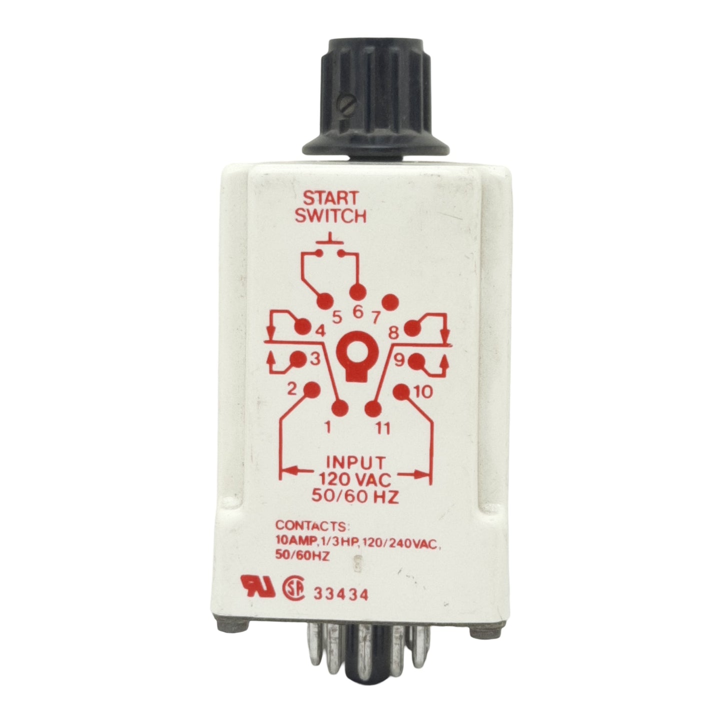 Used Dayton 6X153C Solid-State Time Delay Relay, .1-10sec Range, 120VAC In, 11-Pin