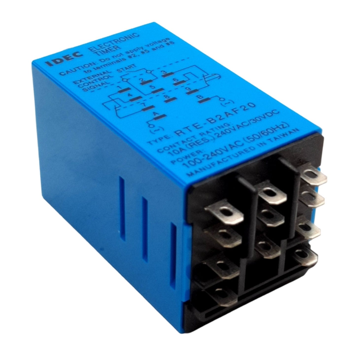 New IDEC RTE-B2AF20 Electronic Timer, Blade Socket, 0.1sec-600hr, 240VAC 10A