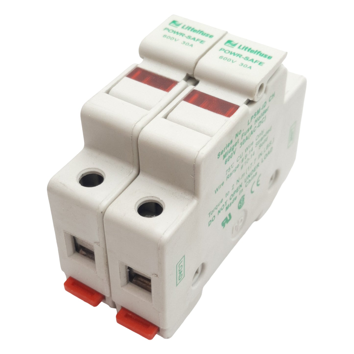 Used Lot of 2 LittelFuse LPSM001ID CH Midget Fuse Holder, 600VAC/VDC 30A, Class CC