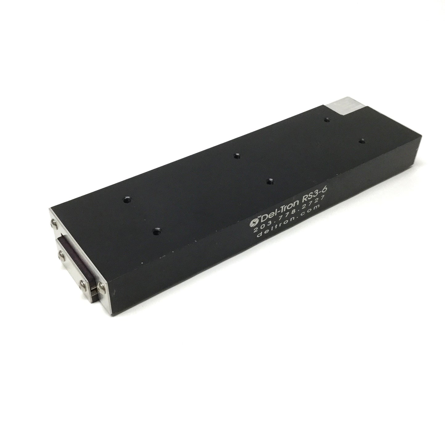 Used Del-Tron RS3-6 Crossed Roller Linear Slide, 6" Travel, 704 lbs Max Load