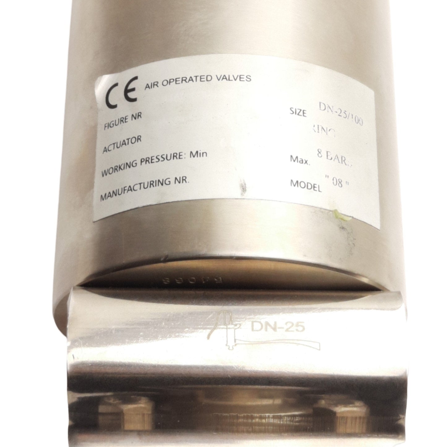 Used Inoxpa Model 08 Sanitary Valve & Actuator, DN25 / 1in, 10bar Max, 1/4in Tube