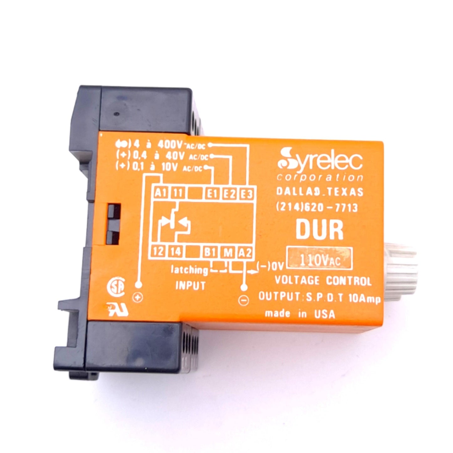 New Syrelec DUR110A Voltage Control Relay, 0.1-400V AC/DC, 110VAC, SPDT 250VAC 10A