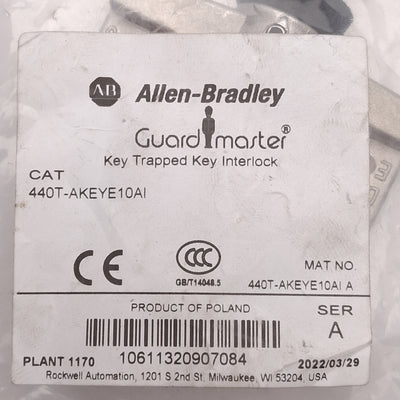 New Allen Bradley 440T-AKEYE10AI Guardmaster Trapped Key Interlock Key, Code "Ai"