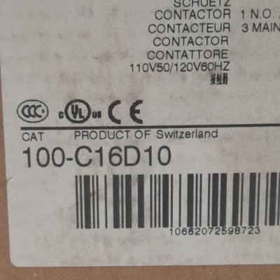 New Allen Bradley 100-C16D10 Contactor, 3-Pole + 1NO, 30A 600VAC, 110/120VAC Coil