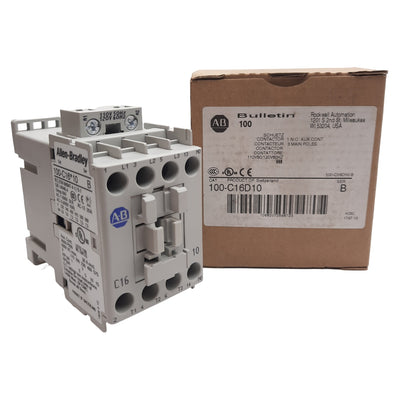 New Allen Bradley 100-C16D10 Contactor, 3-Pole + 1NO, 30A 600VAC, 110/120VAC Coil