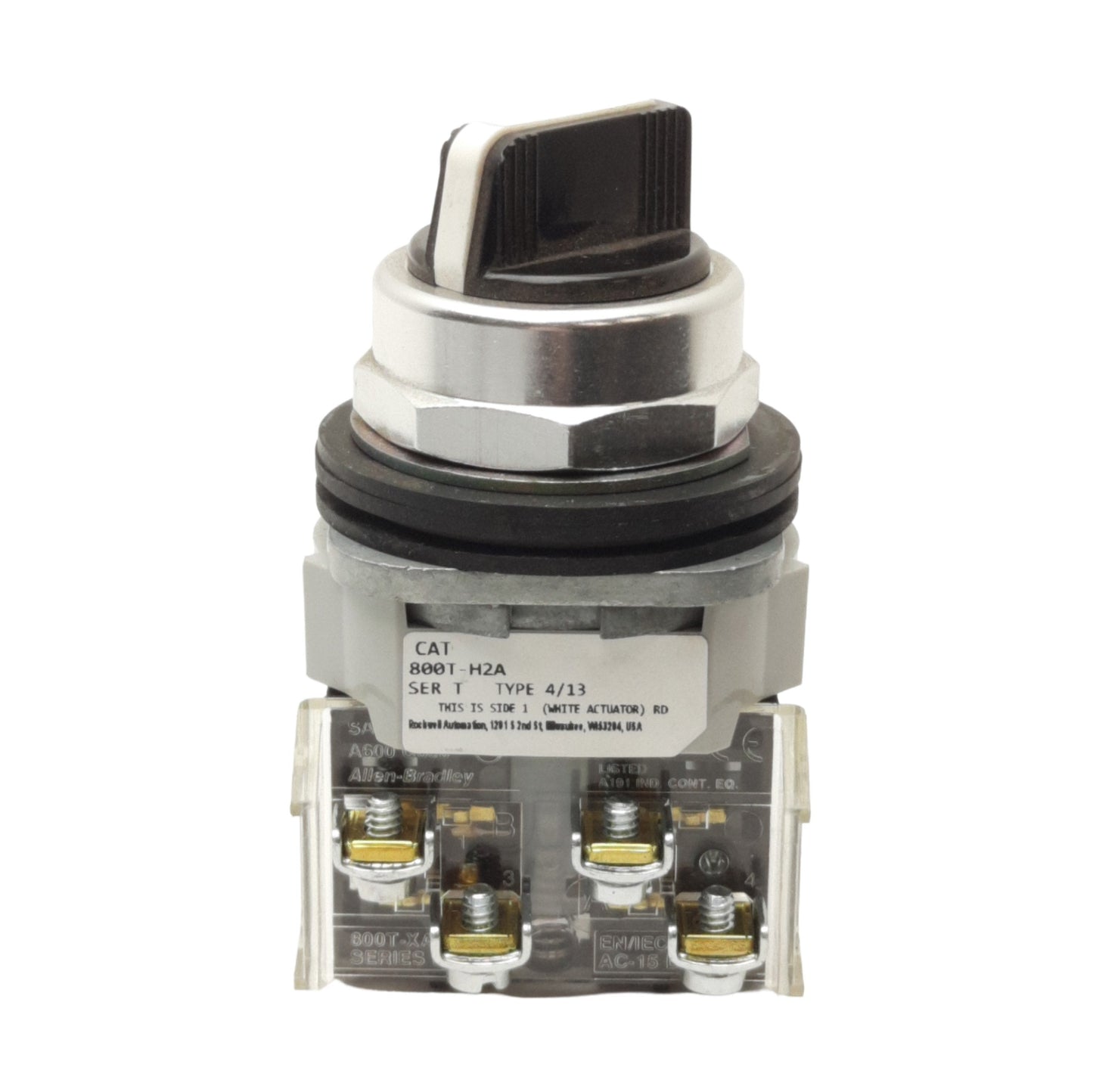 Used Allen Bradley 800T-H2A Maintained Selector Switch, ø30mm, 1NO 1NC, 600VAC 10A