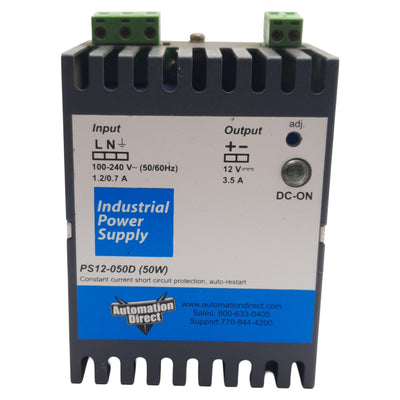 Used Automation Direct PS12-050D Power Supply 1-Phase, 100-240VAC In, 12VDC 3.5A Out