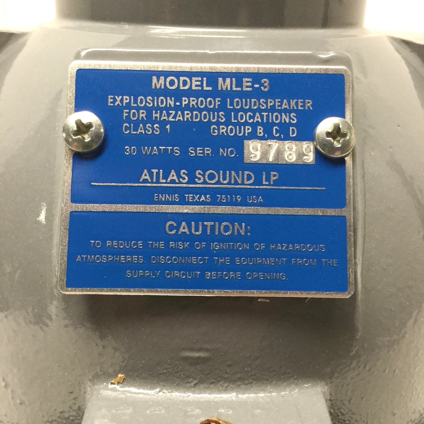 New – Open box Atlas Sound MLE-3 Explosion-Proof Compression Driver Loudspeaker 300Hz-14kHz 30W