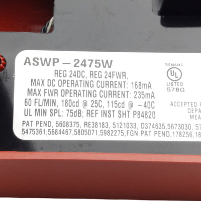 Used Eaton ASWP-2475W Weatherproof Horn Strobe, 24VDC/FWR, 60 Flashes/min, 75dB