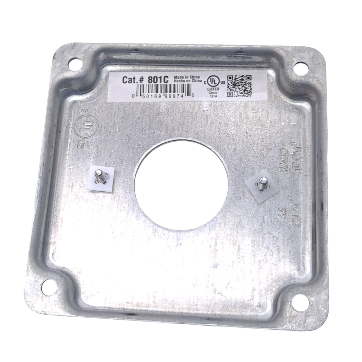 New Box of 10 Hubbell 801C RACO 4in Square Covers, ø1.406in Receptacle, 1/2in Raised