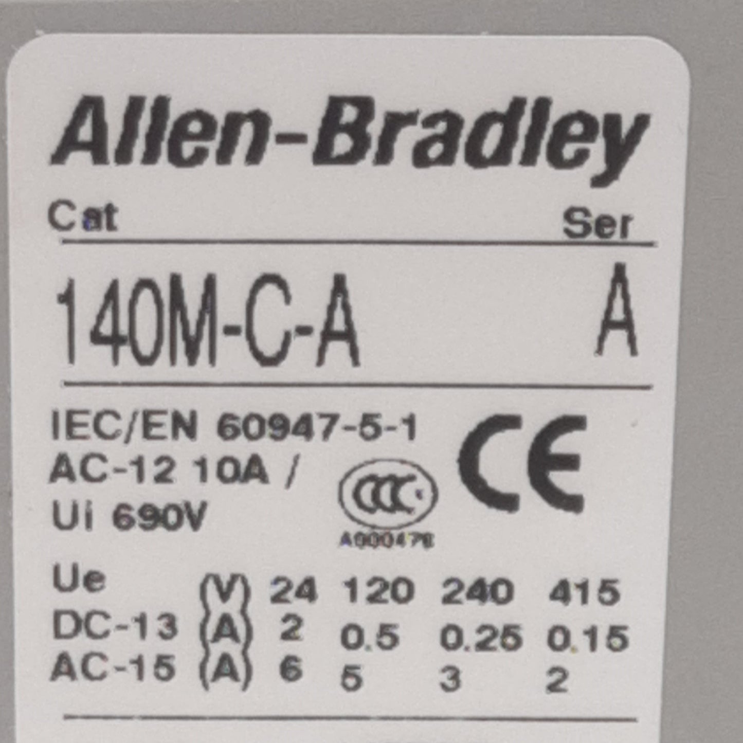 New Allen Bradley 140M-C-ASA11 Auxiliary Contact Block, 2-Pole 1NO 1NC, 5A 600VAC