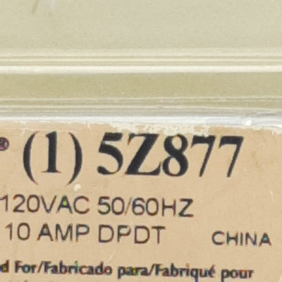 New Dayton 5Z877 Ice Cube Relay, 120/240VAC 10A DPDT Contact, 120VAC Coil, 9-Pin