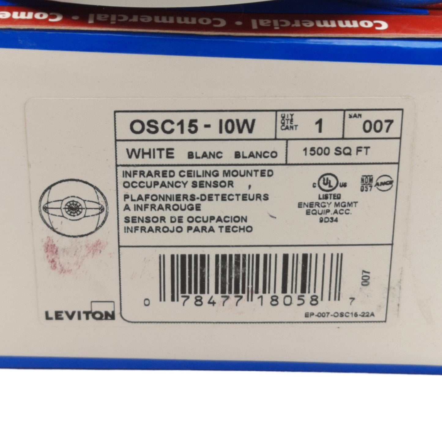 New Leviton OSC15-10W Infrared Occupancy Sensor, 1500sq. feet, 24VDC Input/Output