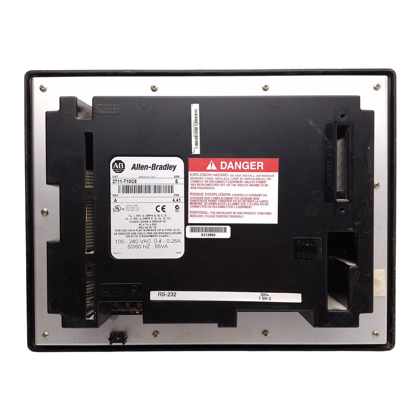 Used Allen Bradley 2711-T10C8 PanelView 1000 Touchscreen HMI, 10.1" Color, 100-240VAC