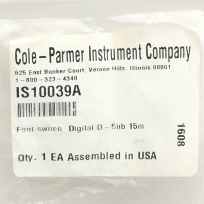 New Cole-Parmer IS10039A Momentary Foot Switch, 15A 1/2HP 125-250VAC, D-Sub 15P Male