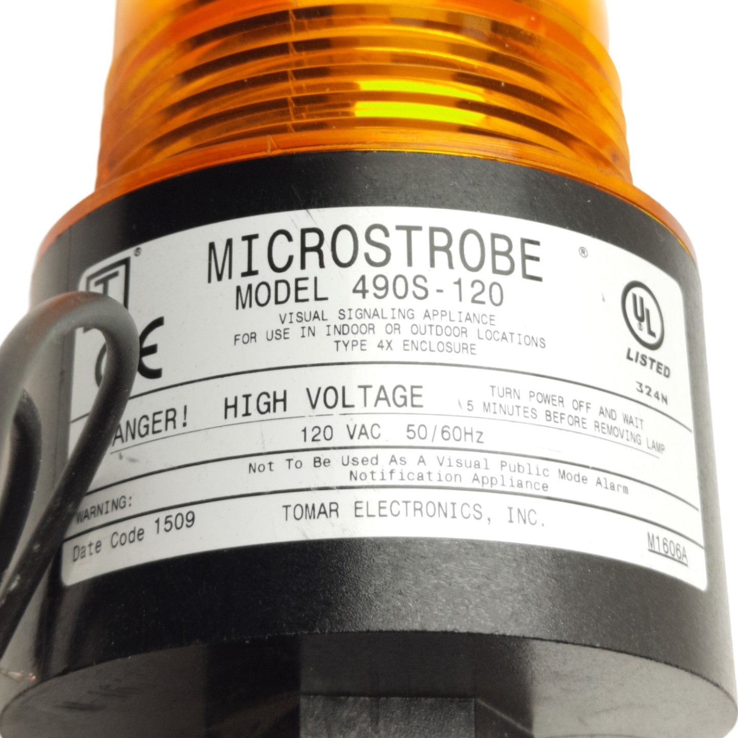 Used Tomar 490S-120 Microstrobe Signal Light, Single Flash 60-80/min, 120VAC, Amber