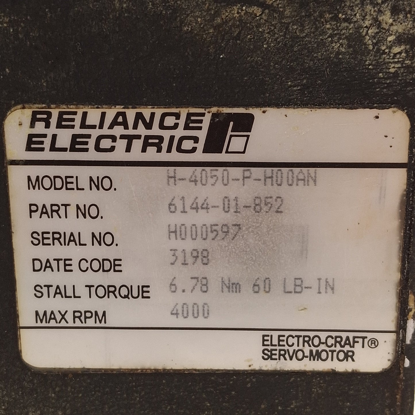 Used Reliance Electric H-4050-P-H00AN Servo Motor 3Ø 240VAC 2.5HP, ø150mm Bolt Circle