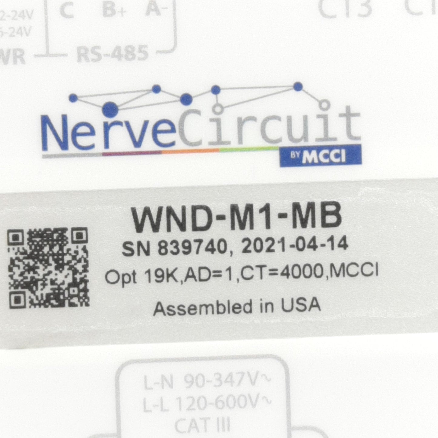 Used MCCI WND-M1-MB Power Meter, 24V AC/DC, 90-600VAC Range, RS485 Modbus RTU