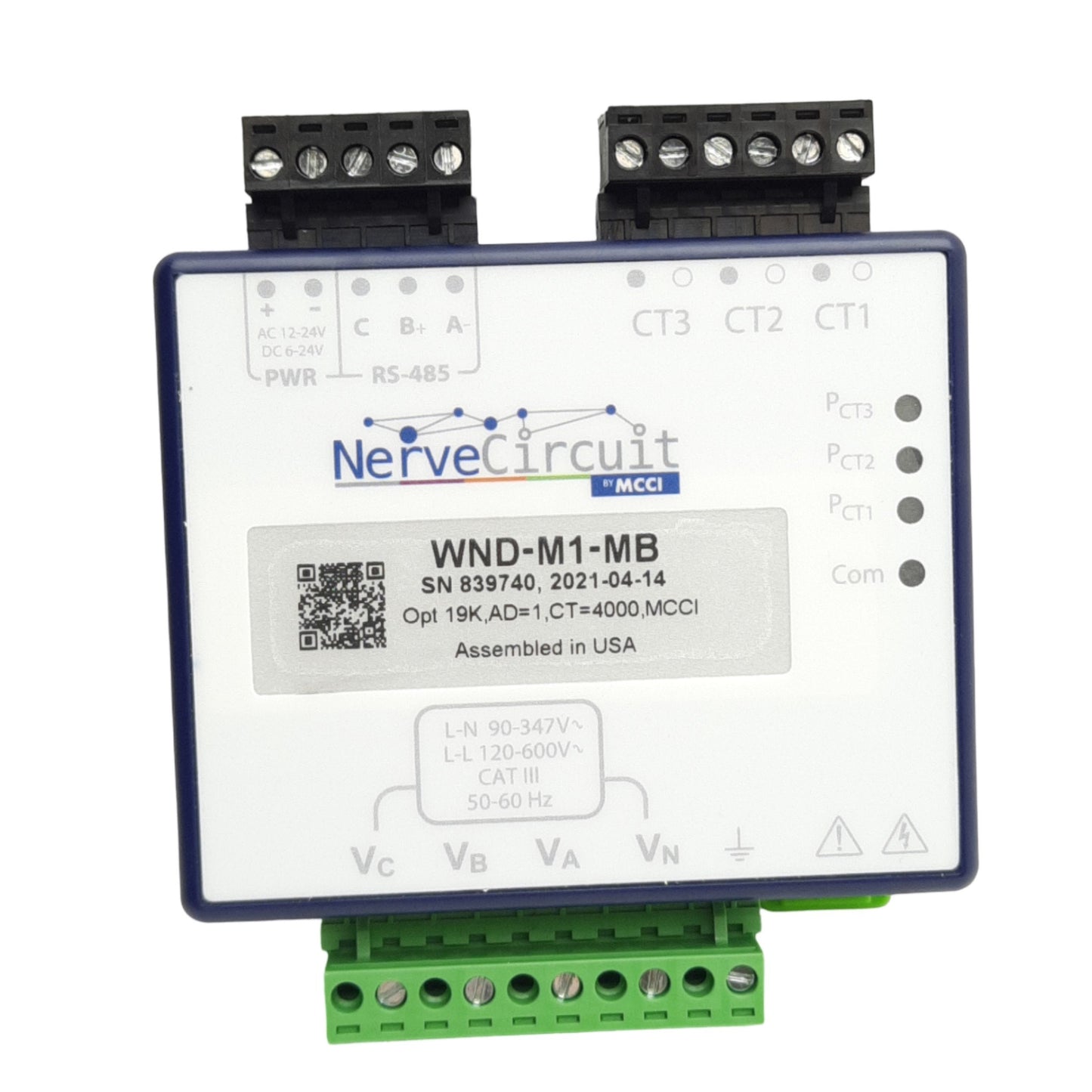 Used MCCI WND-M1-MB Power Meter, 24V AC/DC, 90-600VAC Range, RS485 Modbus RTU