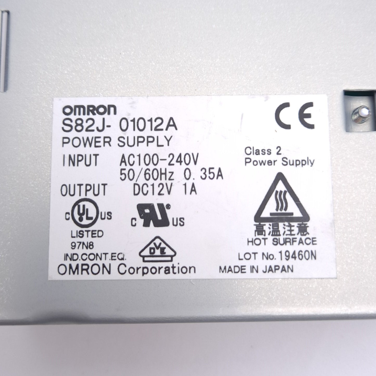 New – Open box Omron S82J-01012A Power Supply, 100-240VAC 0.35A In, 12VDC 1A Out, 10W