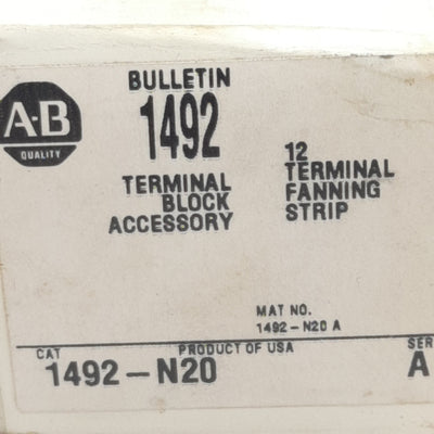 New Allen Bradley 1492-N20 Terminal Fanning Strip, 12-Pole, Screw Terminals