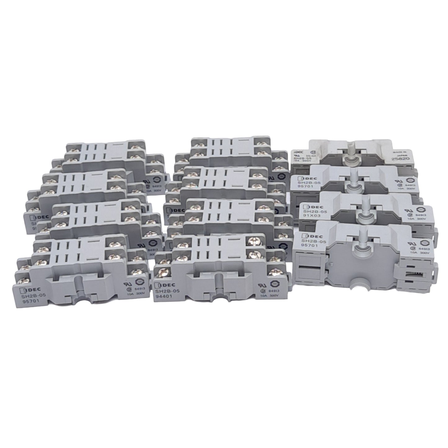 Used Lot of 12 IDEC SH2B-05 Relay Sockets, 8-Pin Blade, DPDT, 10A Max, DIN Rail