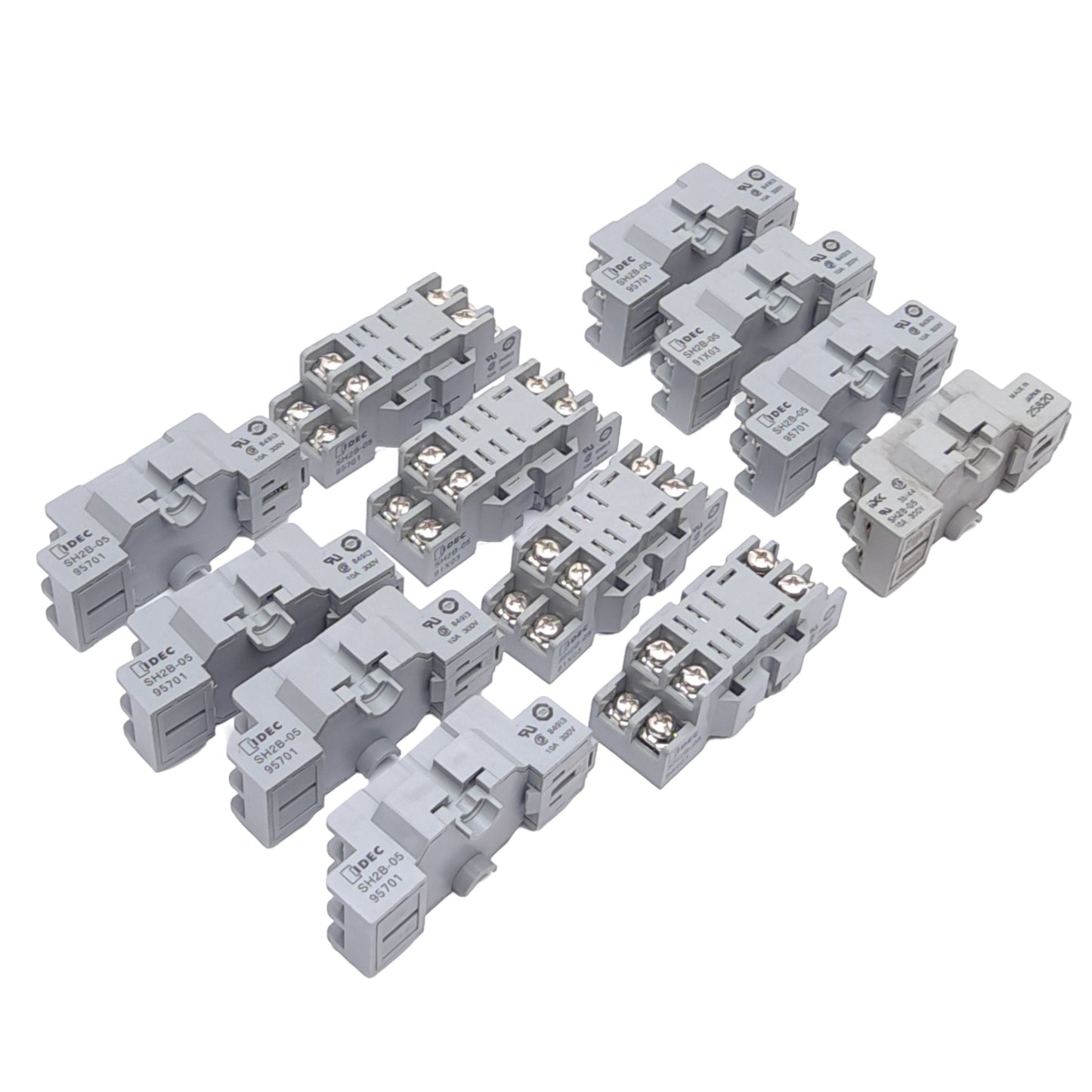 Used Lot of 12 IDEC SH2B-05 Relay Sockets, 8-Pin Blade, DPDT, 10A Max, DIN Rail