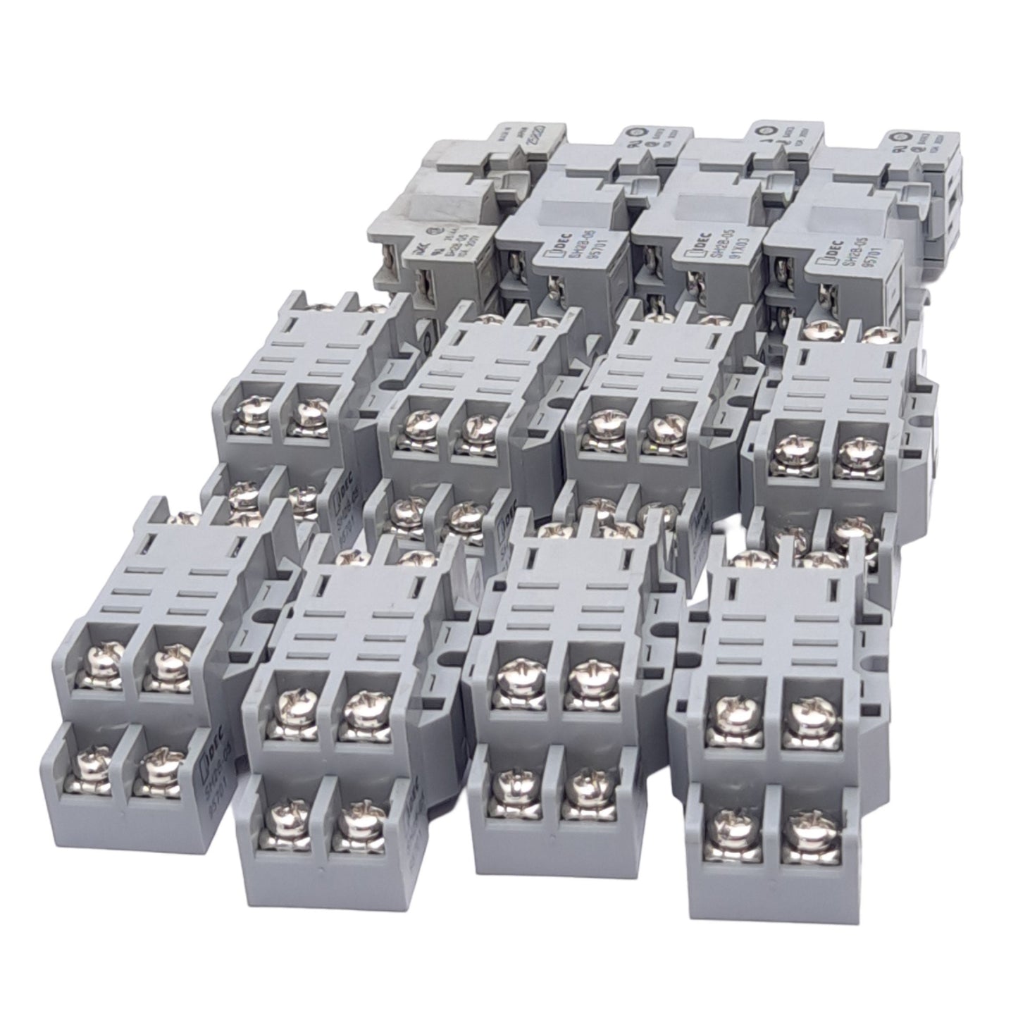 Used Lot of 12 IDEC SH2B-05 Relay Sockets, 8-Pin Blade, DPDT, 10A Max, DIN Rail