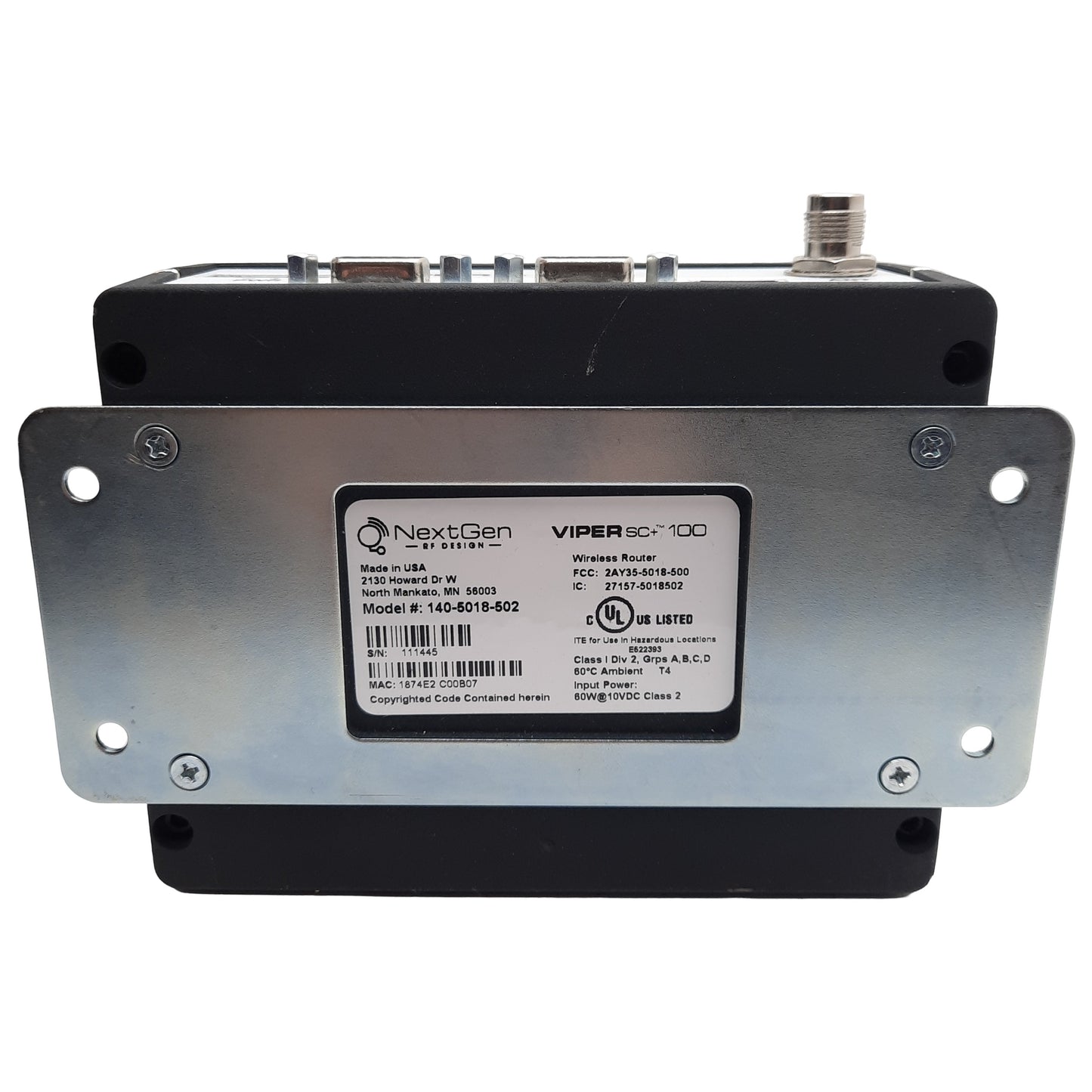 Used NextGen 140-5018-502 Viper SC+ 100 Wireless Router, RJ-45, RS-232 DB-9, 10VDC