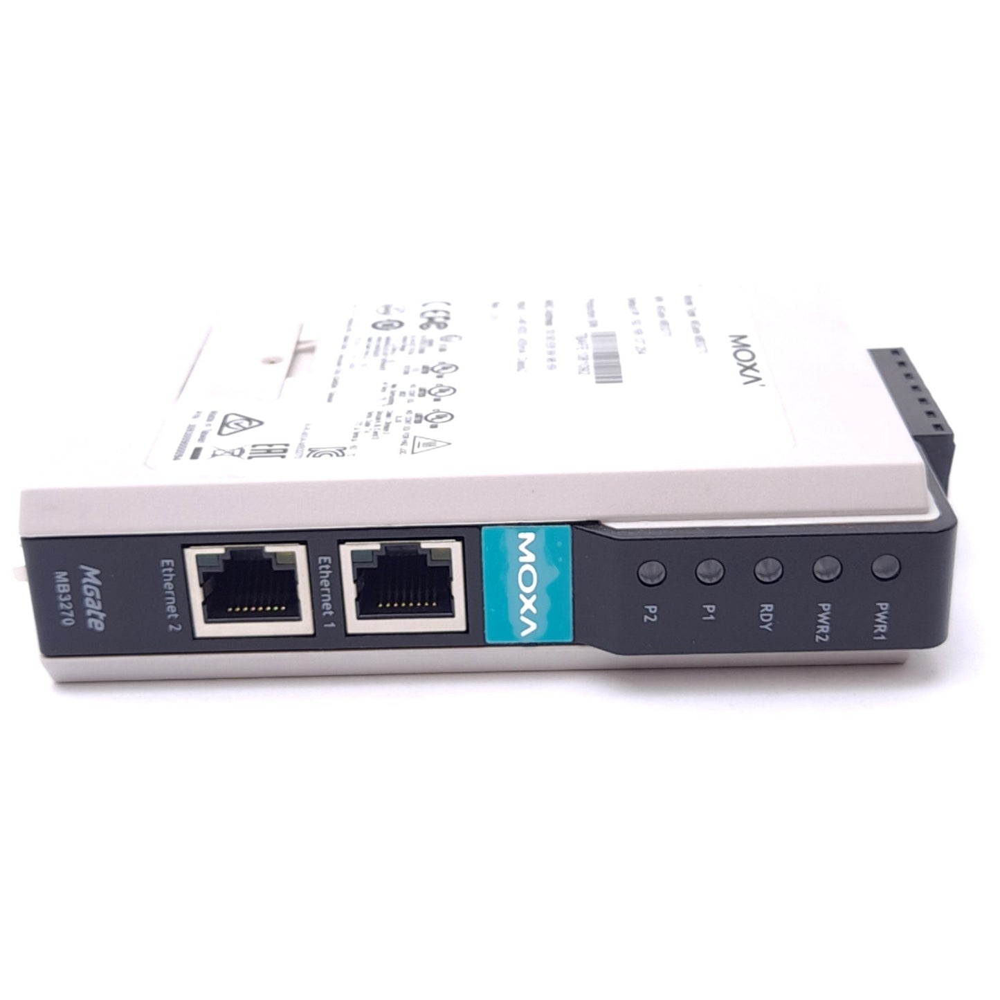 Used Moxa MGate MB3270 Modbus TCP Gateway, 2-Port, 12-48VDC 435mA In, RS-232/422/485