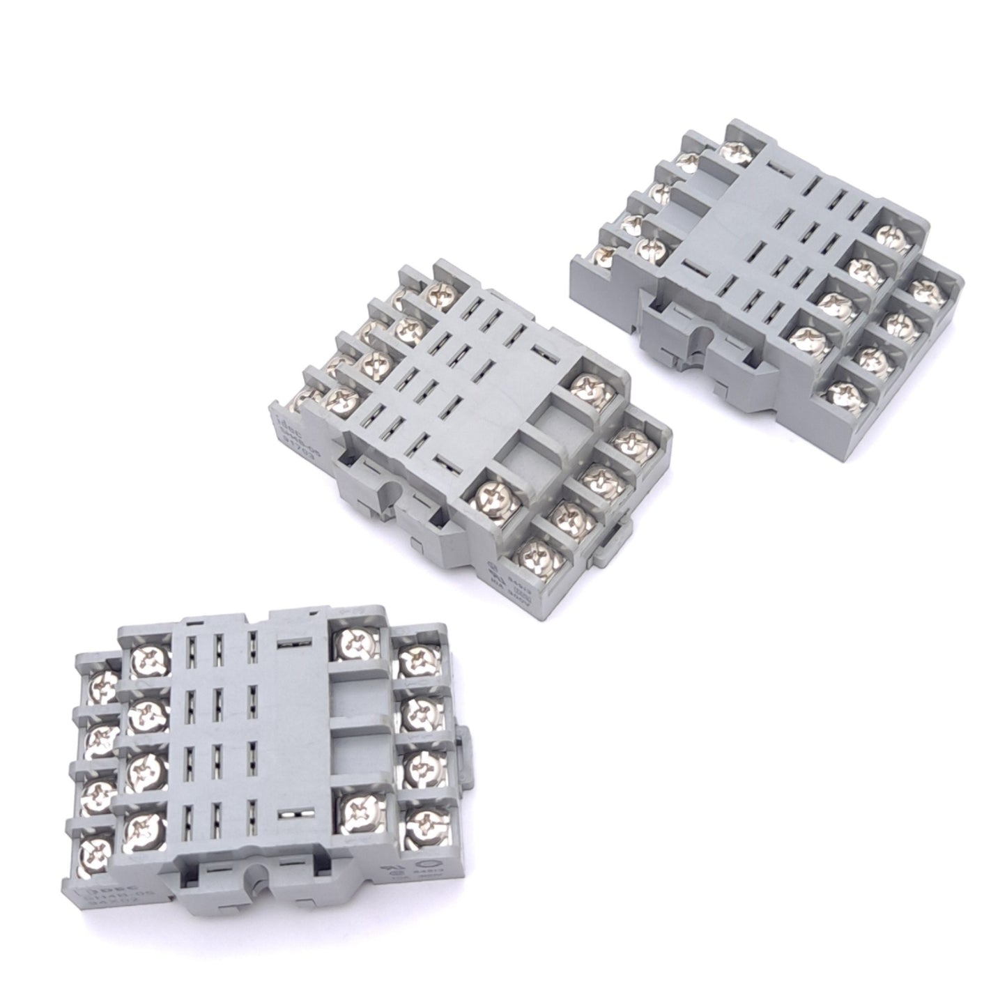 Used Lot of 3 IDEC SH4B-05 Relay Sockets, 14-Pin Blade, 4PDT, 10A 300V, DIN Rail