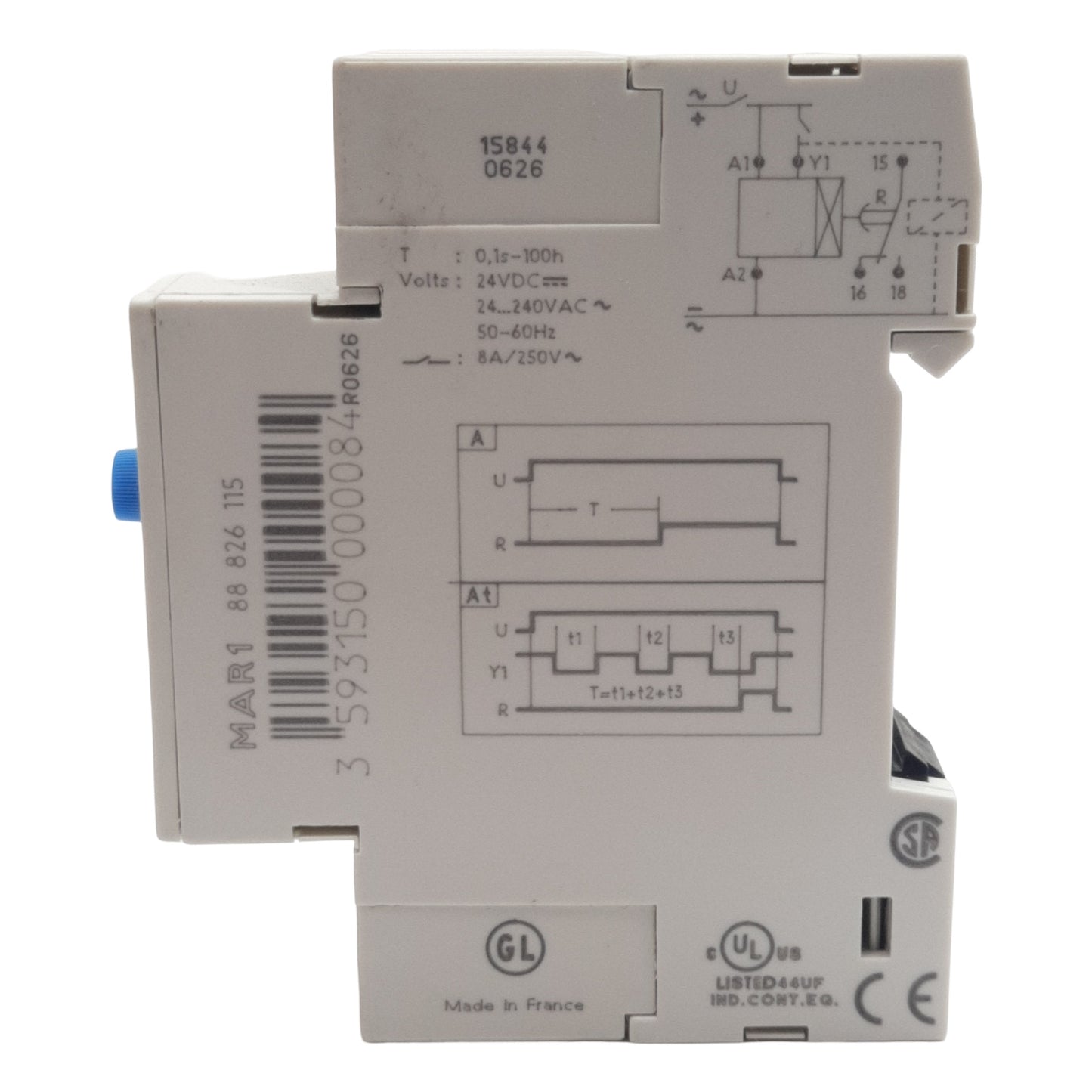 Used Crouzet 88826115 MAR1 Time Delay Relay, 1-CO, 0.1s-100hr, 24VDC/240VAC, 8A 250V