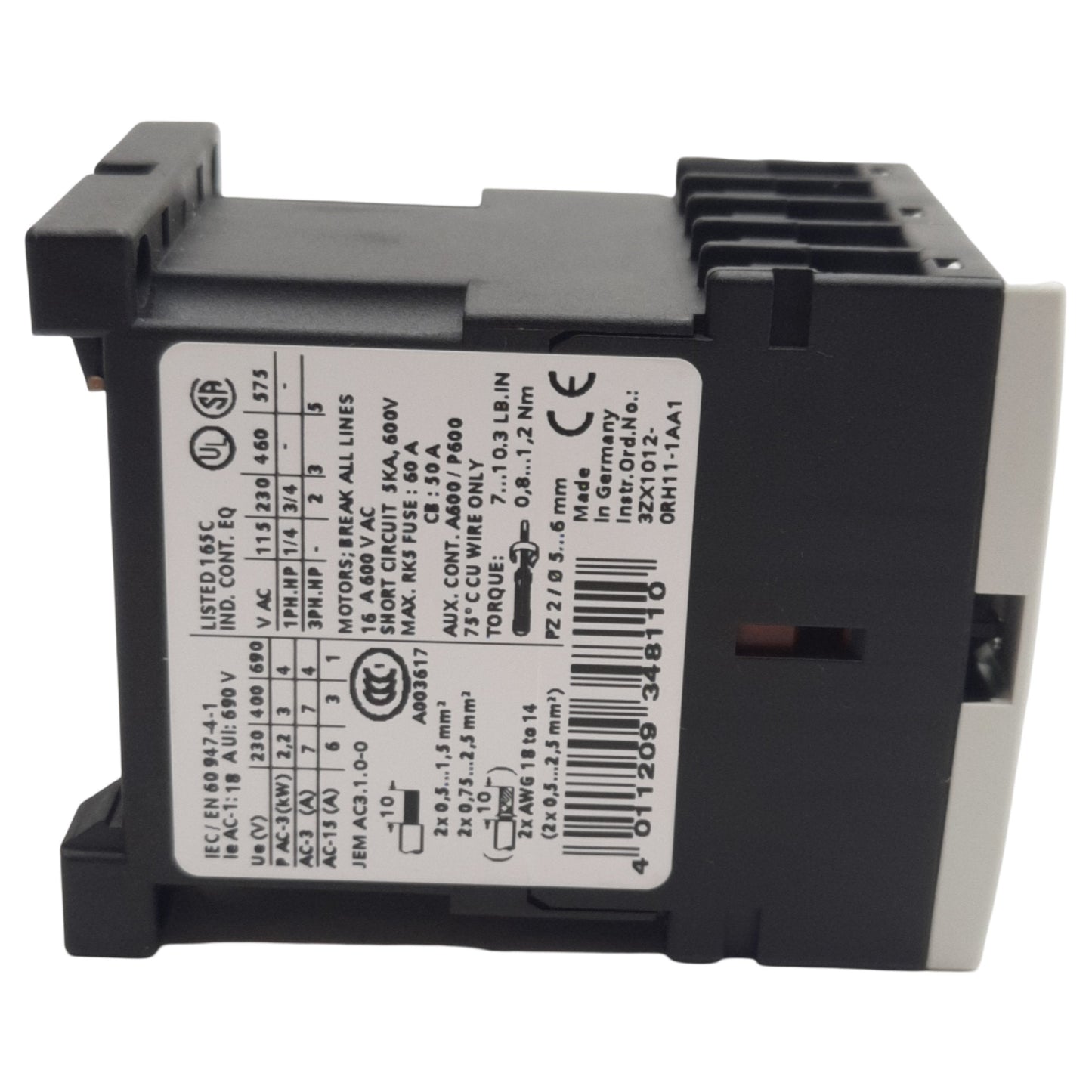 Used Siemens 3RT1015-1AK61 Contactor, 3-Pole + 1NO, 18A 690V, 110/120VAC Coil
