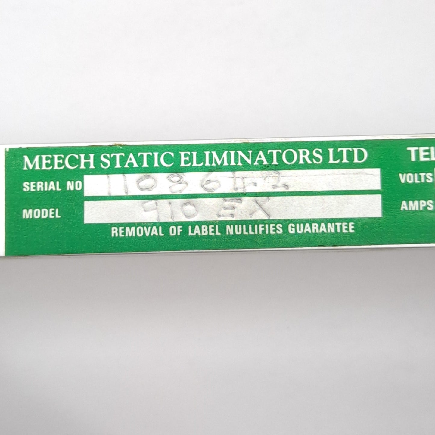 Used Meech 910 EX Shockless Static Eliminator, 1150mm, 7kV 5mA, 15-30mm Range