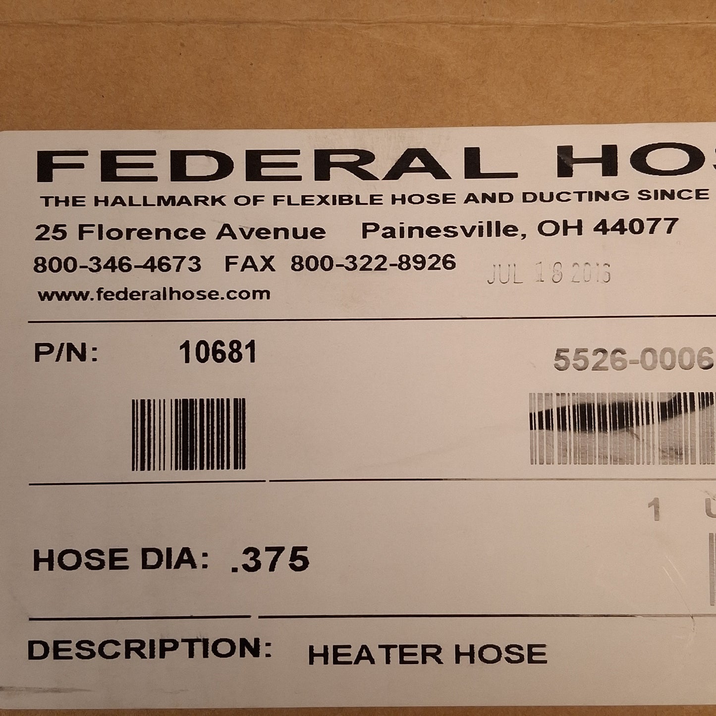 New Federal Hose 5526-0006 1-Ply Silicone Heater Hose, ø3/8in ID, 60-250psi, 15ft