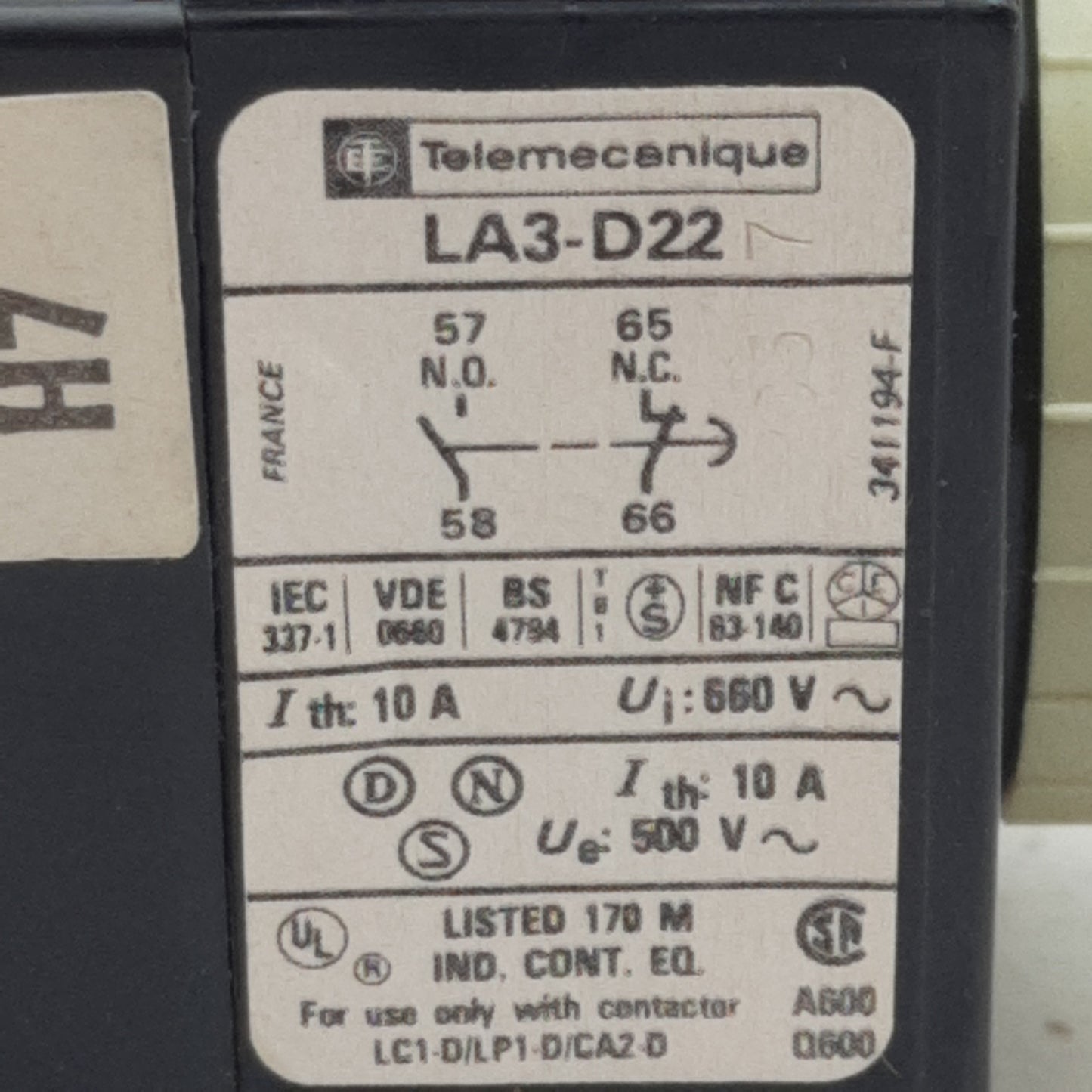 Used Telemecanique LA3-D22 Repos Off Delay Time Relay 0.1-30s Range 1NO 1NC, 10A 660V