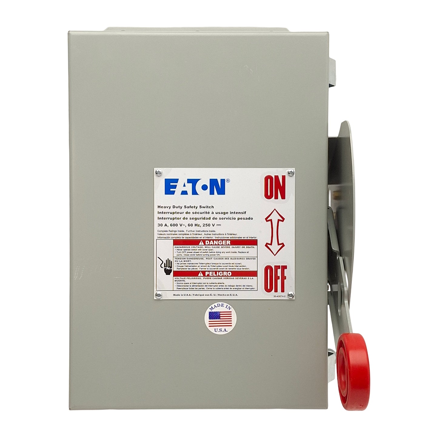New Eaton DH361UDK Heavy Duty Non-Fusible Safety Switch, 3-Pole, 600V 30A, NEMA 12