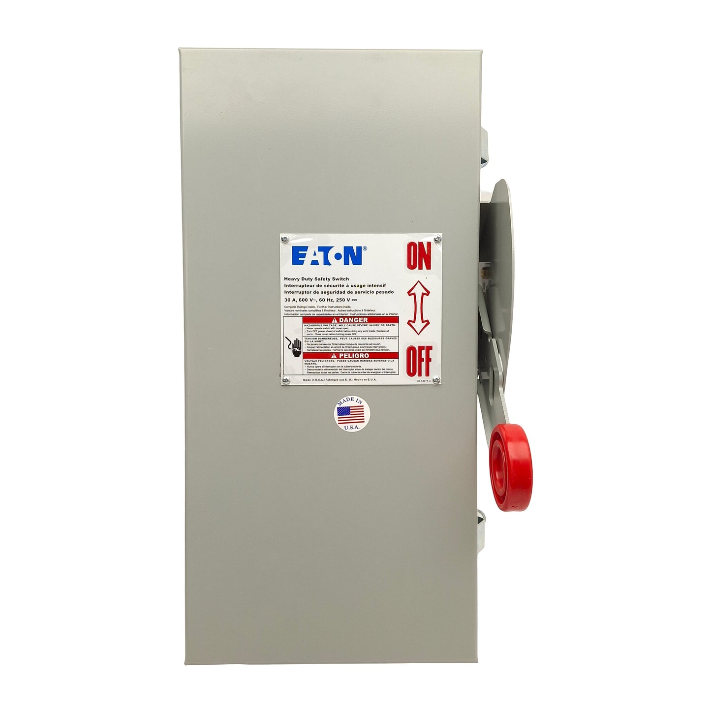 New Eaton DH361FDK Heavy Duty Fusible Safety Switch, 3-Pole, Class H Fuse, 600V 30A