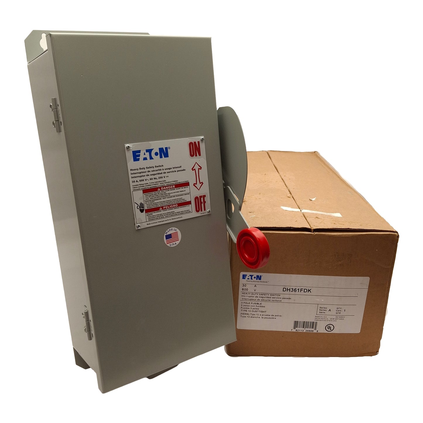 New Eaton DH361FDK Heavy Duty Fusible Safety Switch, 3-Pole, Class H Fuse, 600V 30A