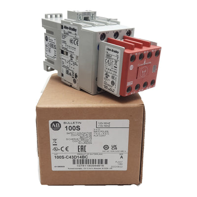 New Allen Bradley 100S-C43D14BC Safety Contactor, 3P 1NO 4NC, 43A 600VAC, 110/120VAC