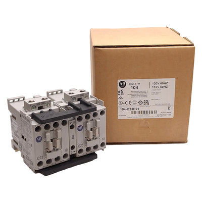 New Allen Bradley 104-C23D22 IEC Reversing Contactor 3-Pole 2NO+2NC, 23A 400VAC 11kW